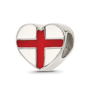 925 Sterling Silver Reflections Switzerland Enameled Flag Heart Shaped Bead